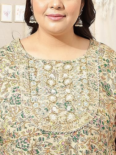 Image of MIRCHI FASHION Women Cotton Regular Plus Size Embroidered Printed Anarkali Kurti