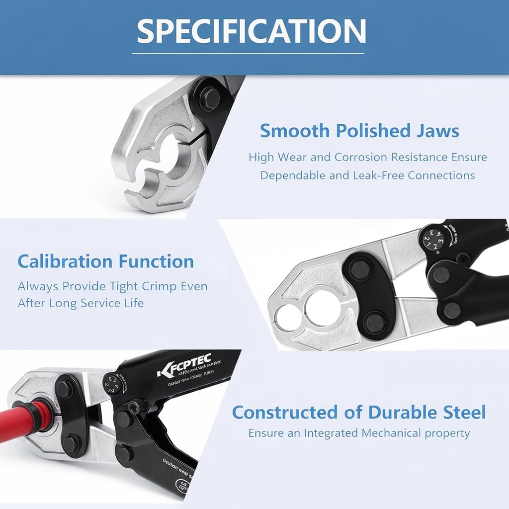 KF CPTEC PEX Crimp Tool Kit for PEX-B Plumbing, PEX Copper Crimping Tool for 1/2 inch and 3/4 inch PEX Pipe, Forged Steel PEX Crimper with Tubing Cutter and Go/No-Go Gauge, ASTM F1807 Compliant