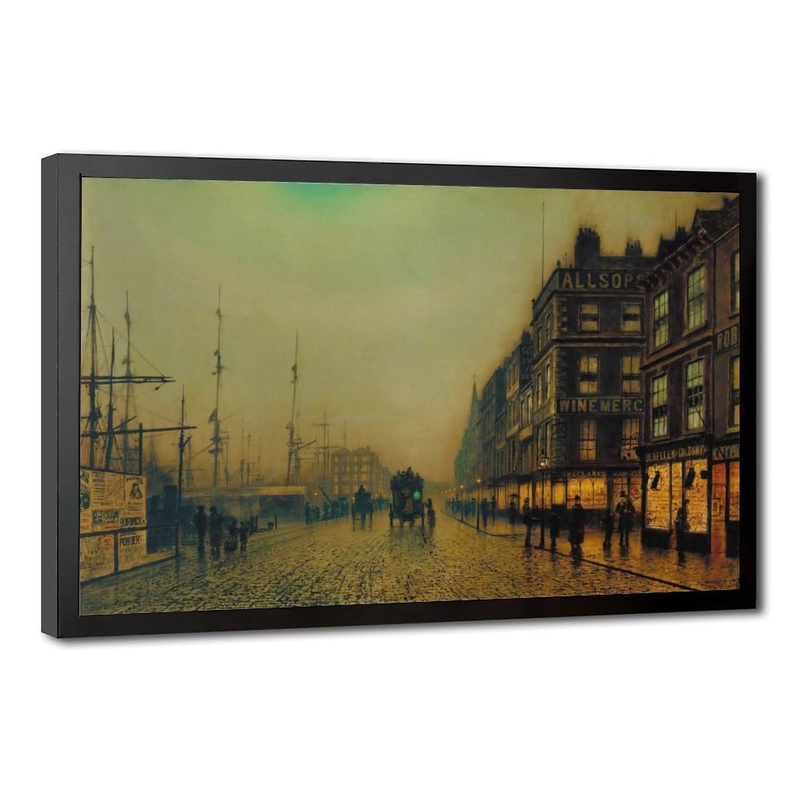 WCYB Liverpool Quay by Moonlight by John Atkinson Grimshaw Posters Prints Canvas Deco Paintings Wall Art Hangable Frame 20" L X 30" W