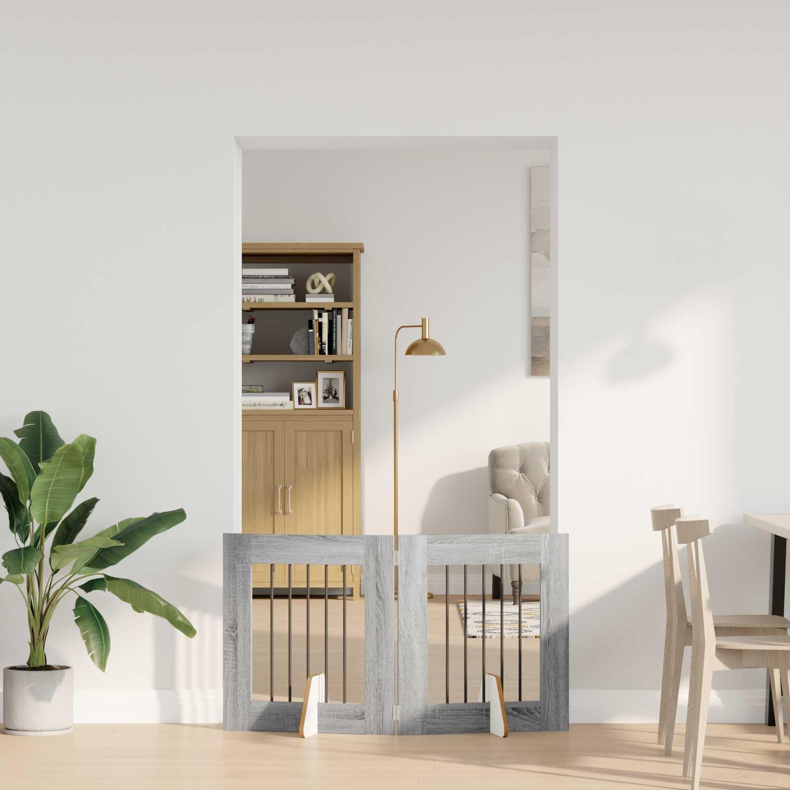 Puerta para perros con soporte, 2 unidades, Sonoma gris, 60 x 60 cm, plegable y portátil, para protección interior y exterior y alojamiento seguro de cachorros y perros