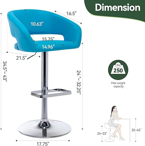 Miniatura 12 de Vogue Furniture Direct Taburete de bar ajustable con respaldo y brazos huecos, moderno taburete giratorio de piel sintética, silla de barra de Negro