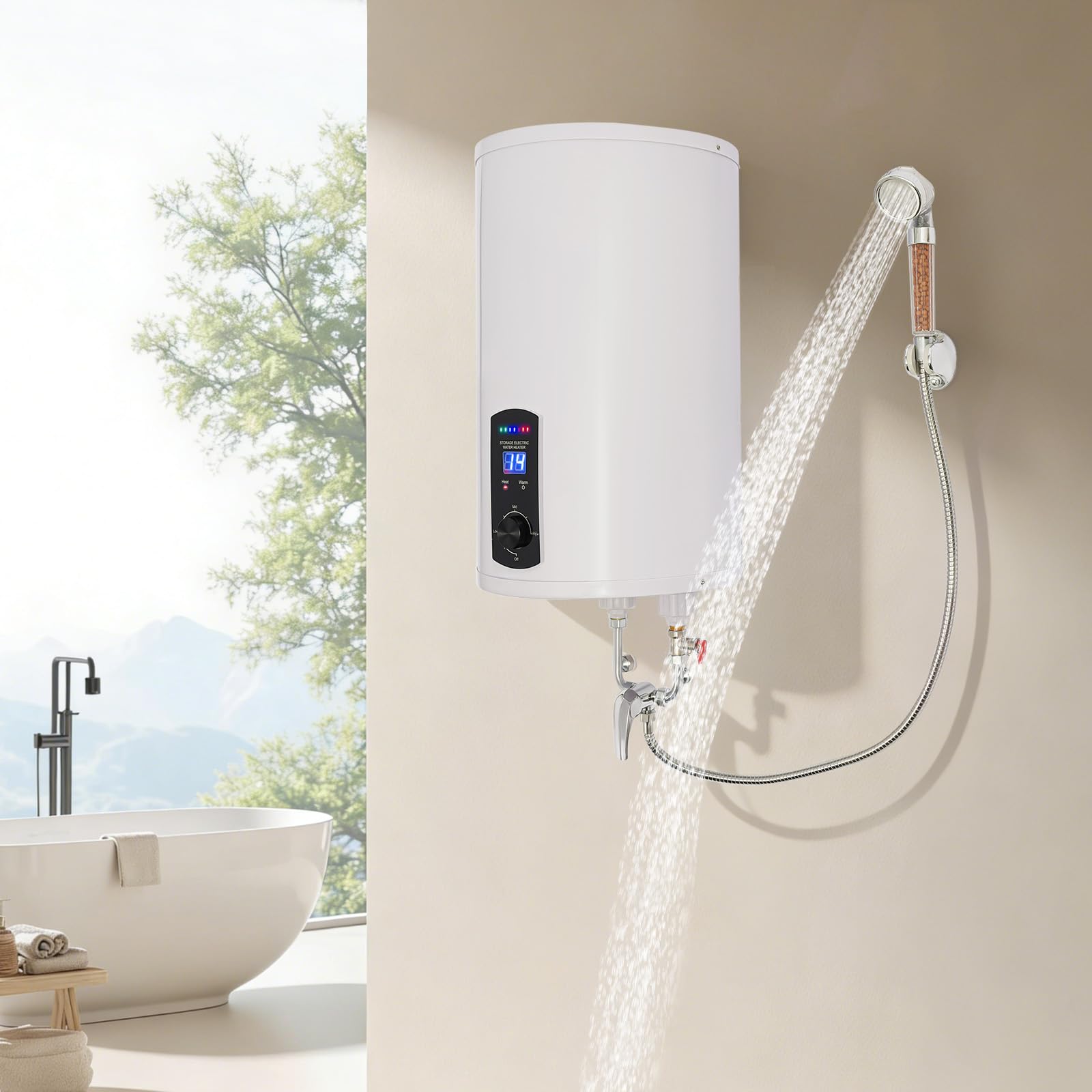 Chauffe-eau électrique 30 l - 2000 W 220 V - À suspendre au mur - Économie d'énergie - Chauffe-eau - Réservoir intérieur émaillé - Écran LED (30 l)