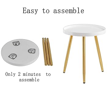 Round Side Table Wooden Tray Table with Metal Tripod Stand