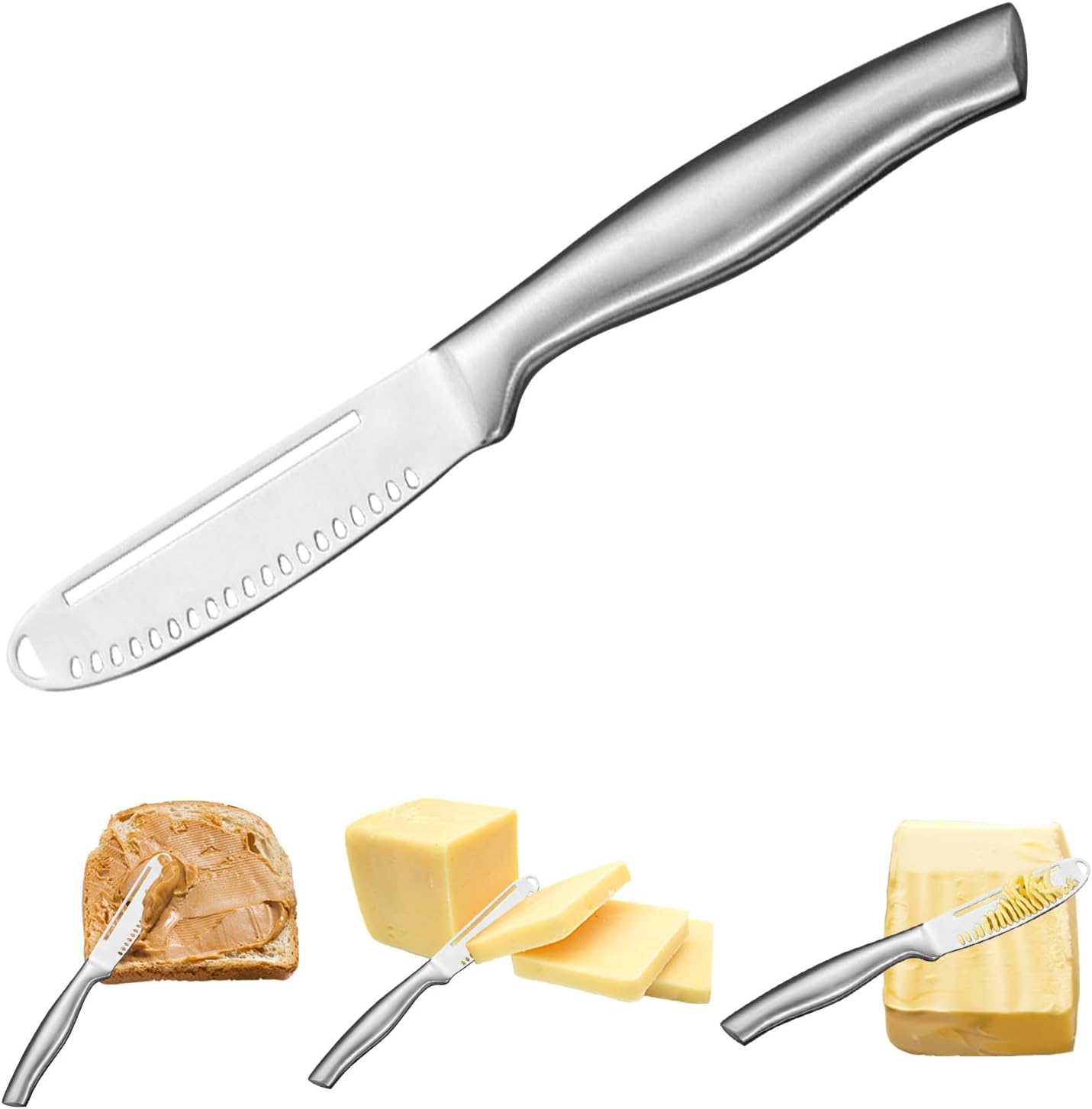 3 in 1 Long Handle Butter Knife Spreader Stainless Steel,Butter Knife with Holes in Blade,2 Piece (20cm-Steel handle)
