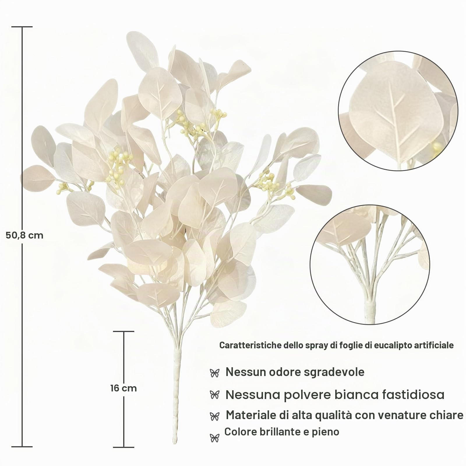 Eucalyptus Stems Leaves Artificial Flowers Long Silver Dollar Leaves Faux Bouquets Branches Decoration for Home Flower Arrangement Wedding Table Festival Farmhouse Party Halloween Deco (Champagne)