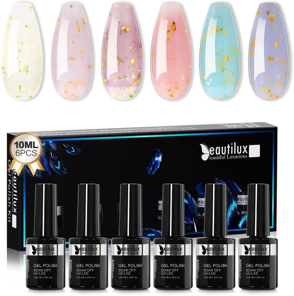 Beautilux Semipermanente Gel Esmalte de uñas Base Coat Gel 2 en 1 Gel Esmalte de uñas Macaroon Camouflage Rubber Base Coat Gel para manicura y uso en salón 6 * 10 ml (BRBTH-06)