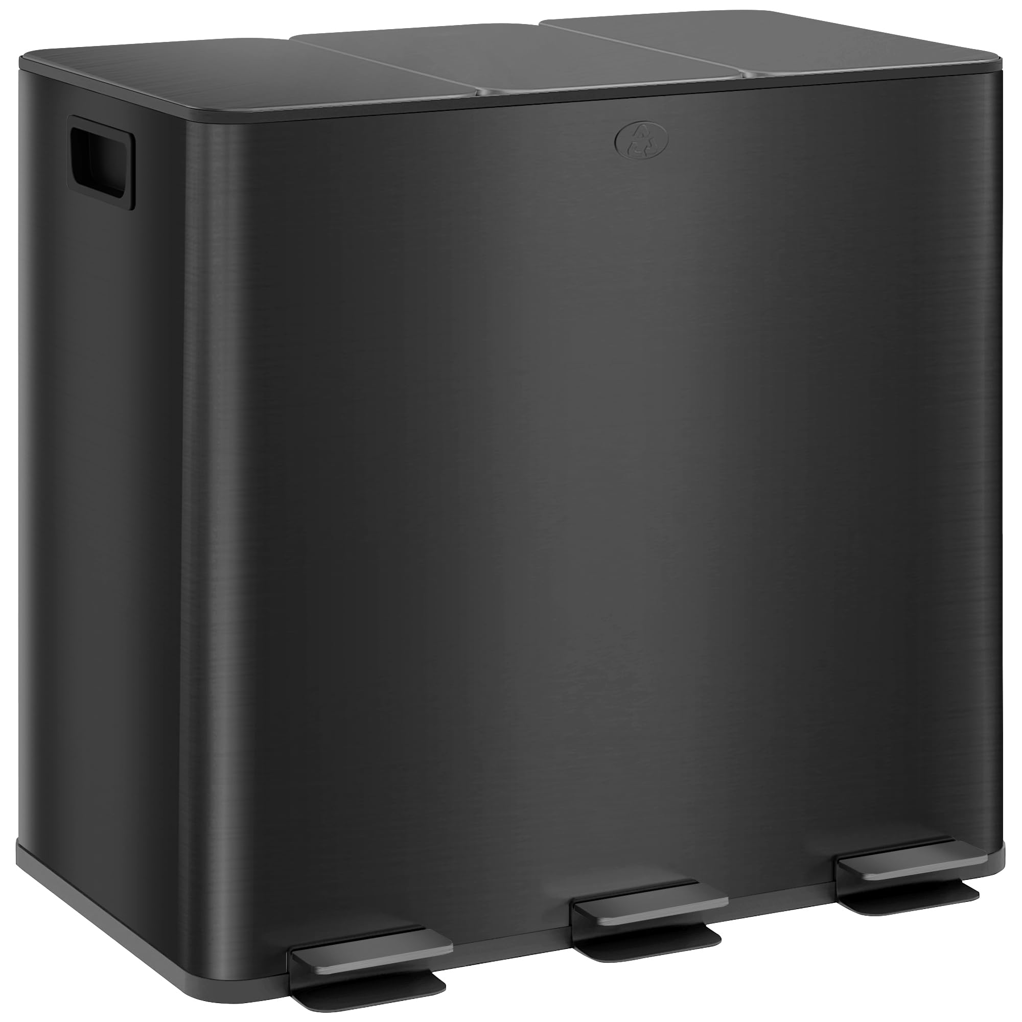 HOMCOM Mülleimer Küche Treteimer 3x15L 61,9x36,6x43,2 cm Schwarz | Softclose-Deckel, Pedal, Mülltrennsystem, 3 Fächer, inkl. Inneneimer, Abfalleimer, Abfallsammler, Edelstahl