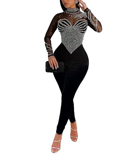 Nagfar Women Rhinestone Sexy Elegant Jumpsuits Birthday Party Evening Club