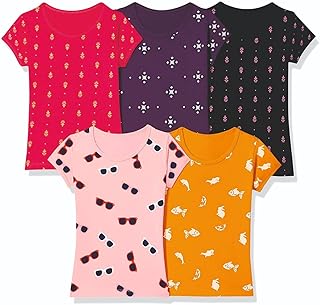 T2F Girls Cotton Printed Regular Fit T-Shirt (Pack of 5) Price In India
