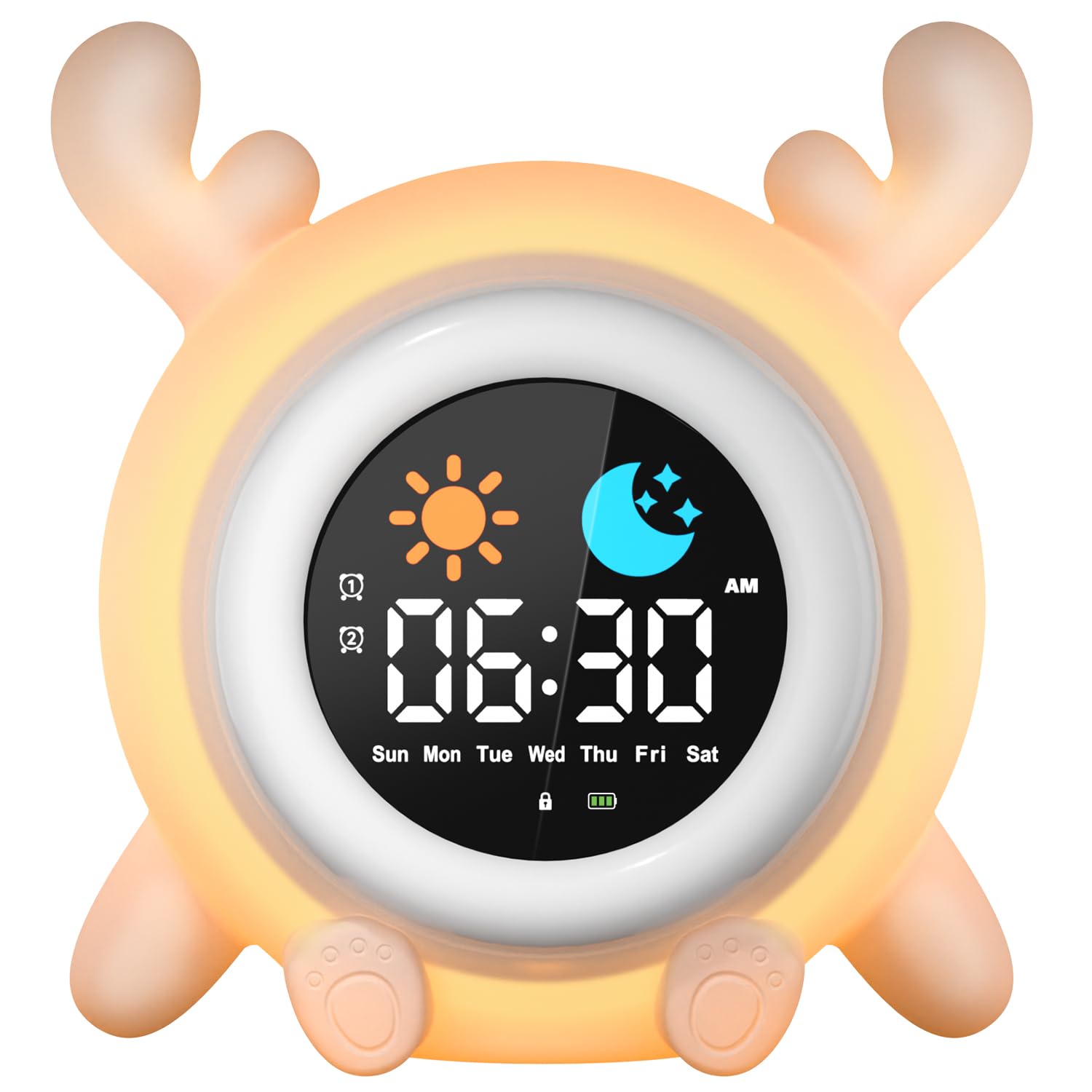 Yissvic kinderwecker Jungen, Schulanfänger Lernwecker Kinder 2 Alarme, Wochenendmodus Snooze 10 White Noise RGB Nachtlicht Wecker,Kinderzimmer Deko Rentiere