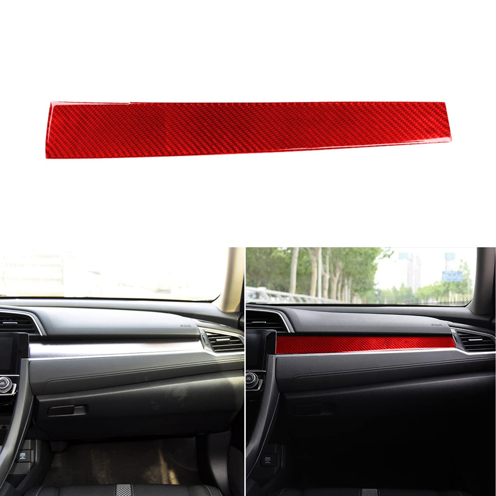 NVCNX Real Premium Carbon Fiber Compatible with Honda 10th Gen Civic 2016 2017 2018 2019 2020 2021 Car Dash Co-Pilot Side Dashboard Cover Sticker Decal Interior Trim Accessories Red