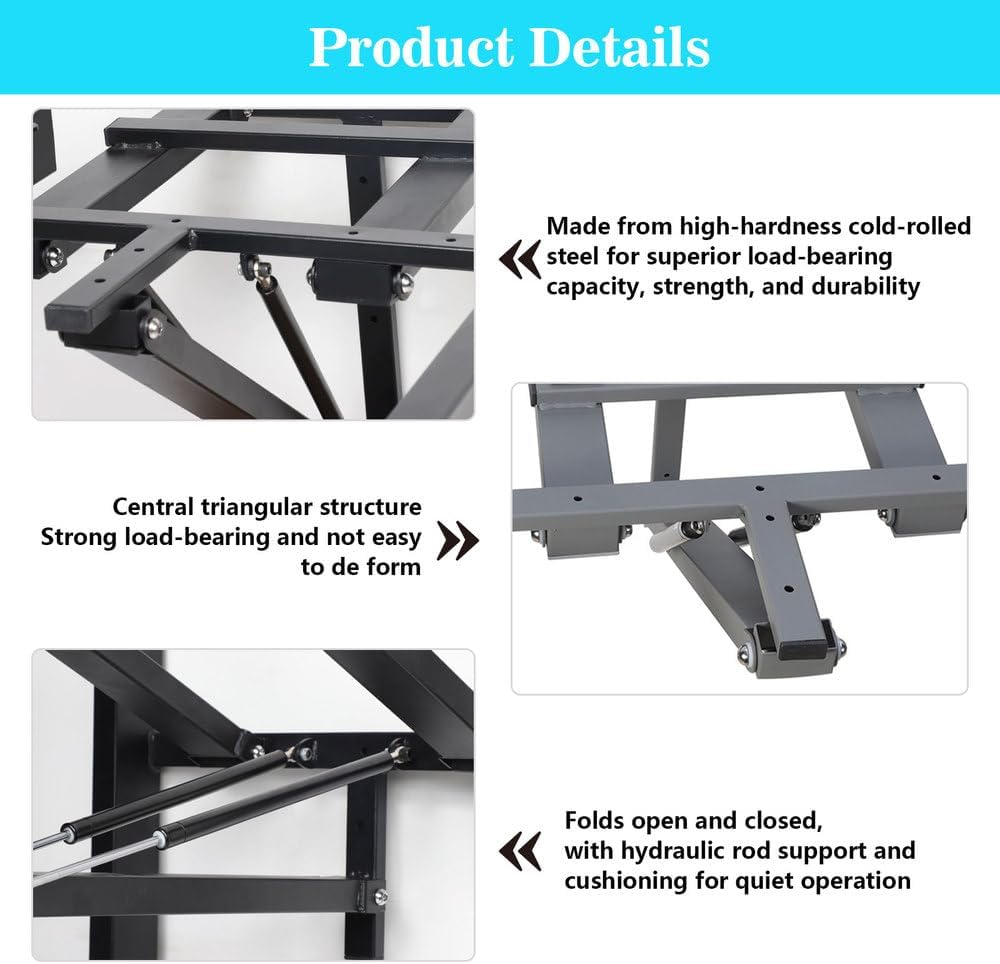 AIZYR Wall Mounted Folding Table Metal Bracket & 120X60cm Wood Top, in-Cabinet Hidden Support Frame, Ideal for Kitchen, Home Office, Small Spaces