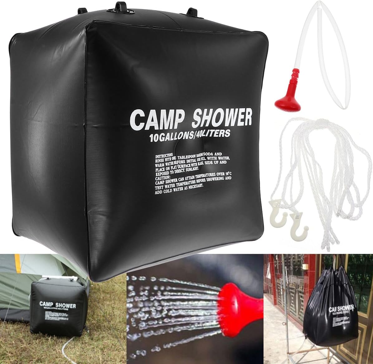 Solar Heated Camping Shower Bag Portable Outdoor Water Pouch with Nylon Rope Lightweight for Hiking Fishing Hunting Traveling