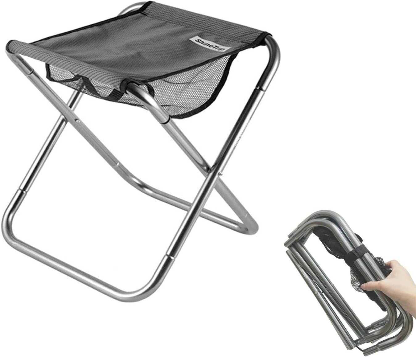 Portable Camping Stool,Ultralight Folding Stool,Supports Up 330lbs Large Size Lightweight Stool Seat Fishing Stool for Outdoor Camping Fishing Hiking Travel with Carry Bag,15.7in Tall, Grey