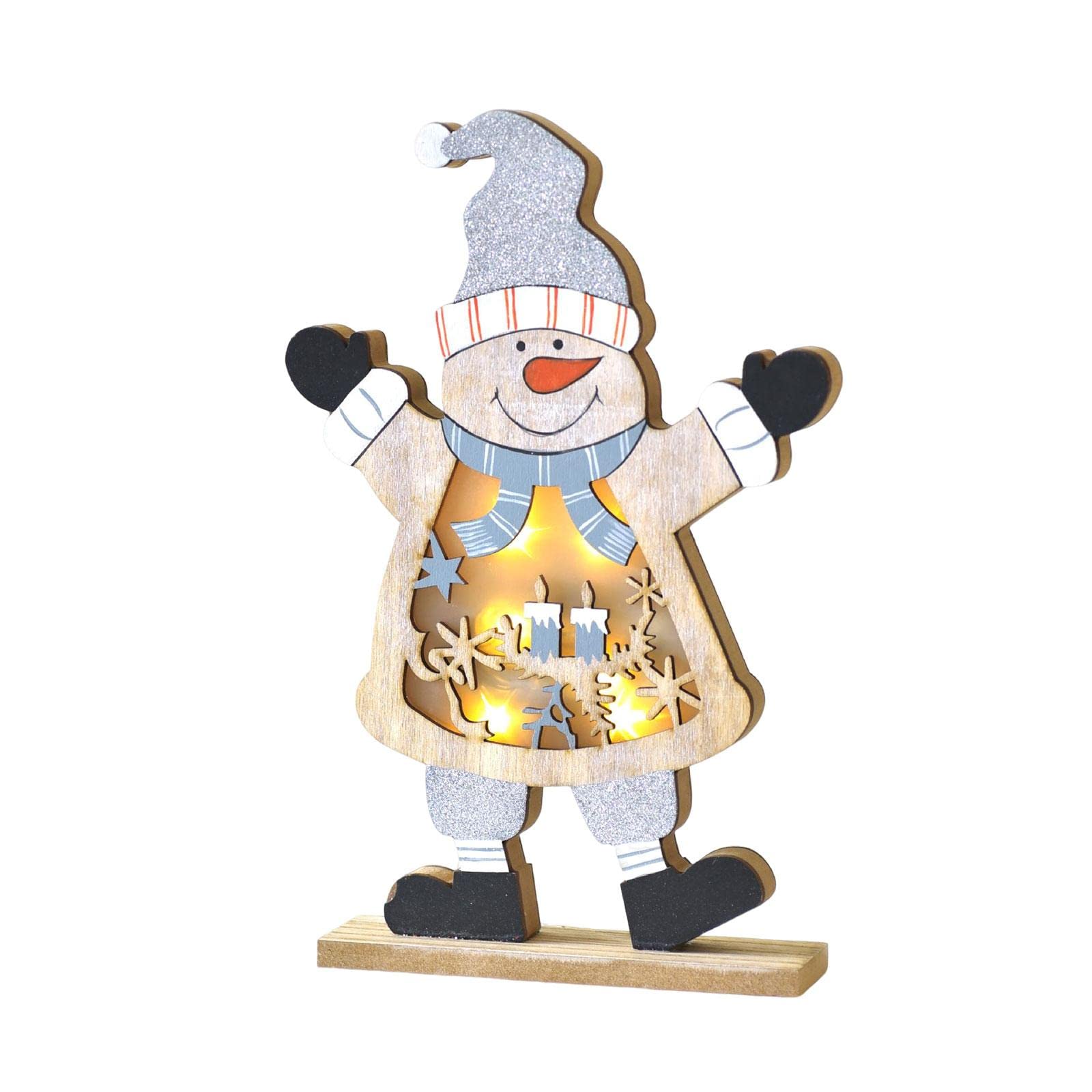 Led Wooden Christmas Table Decoration Battery Powered Indoor Decor Snowman-image-2