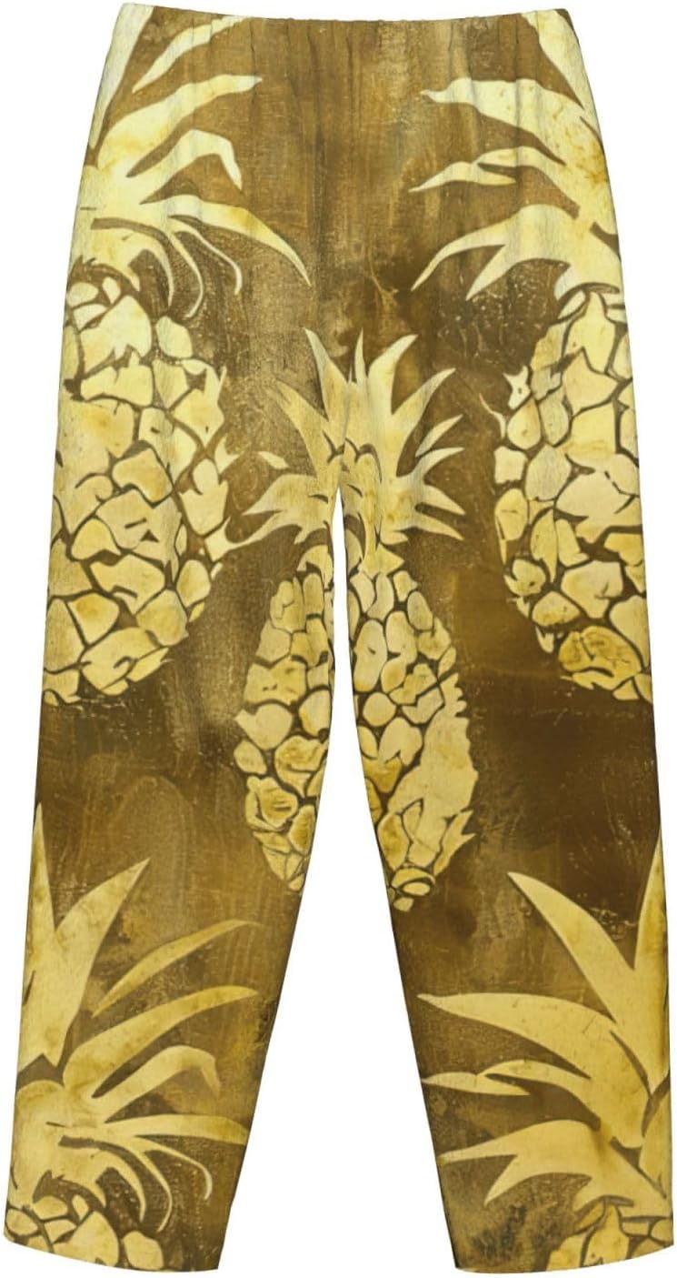Gold Pineapple Background Print Fashion Cozy Womens Flannel Pajama Pants,Perfect For Christmas And Everyday Wear
