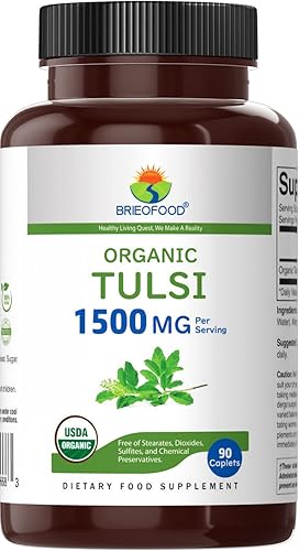 Miniatura 2 de Brieofood Tulsi Orgánico (albahaca sagrada) 1500 mg, 45 porciones, vegetariano, sin gluten, 90 tabletas vegetarianas