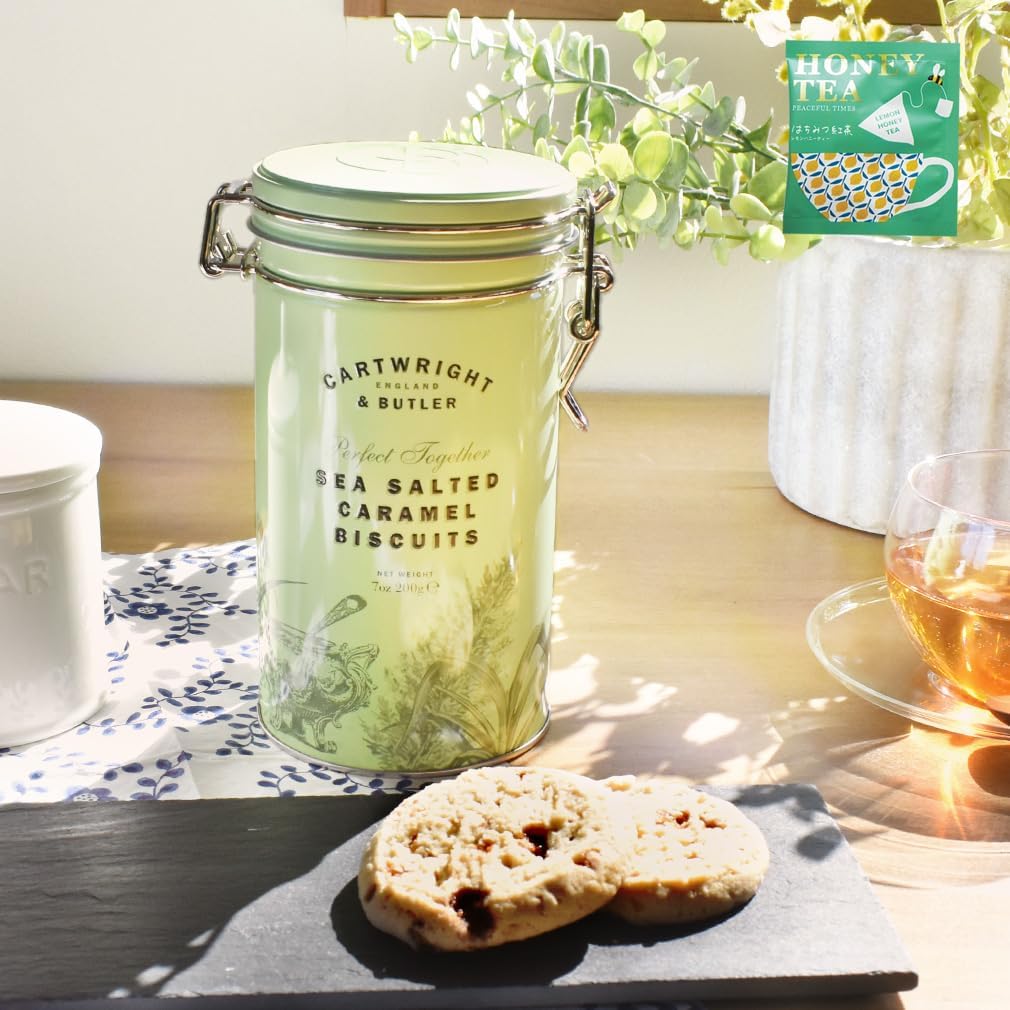 カートライト&バトラー ビスケット 缶入り クッキー ショートブレッド お菓子缶 缶 キャニスター イギリス 海外 可愛い ギフト 紅茶ティーバッグつき (塩キャラメル)