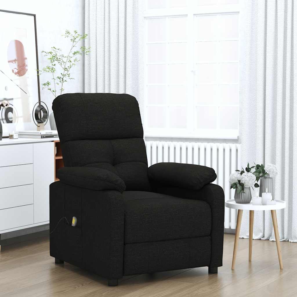 Fotel do masażu, czarny materiał z funkcją leżenia, 6 programów masażu, wibracji i masażu cieplnego, fotel relaksacyjny do salonu, sypialni, biura, fotel odpoczynku, wellness