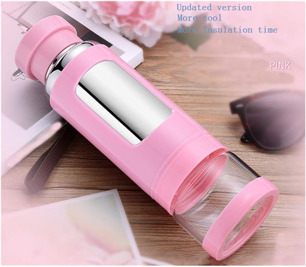 Sports Water Bottle - Travel Mug - Tea Tumbler Tea cup with Strainer filter - Glass water bottle - Tea Infuser - Fruit Infuser 14oz (Pink Upgraded version)