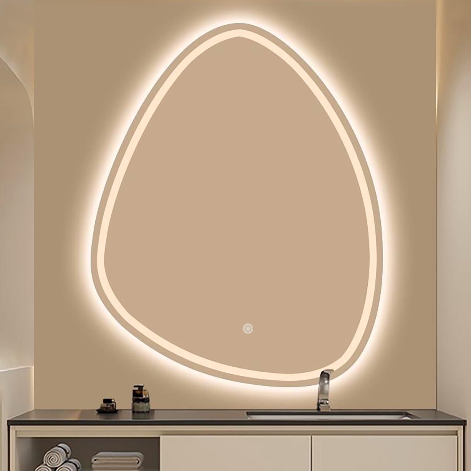 WJFTODAY LED Anti-Fog Bathroom Mirror - 40x60cm, 50x70cm, 60x80cm, 70x90cm, Waterdrop Shape, HD Clarity, Explosion-Proof, 3-Color Lighting, Modern Wall Decor for Home