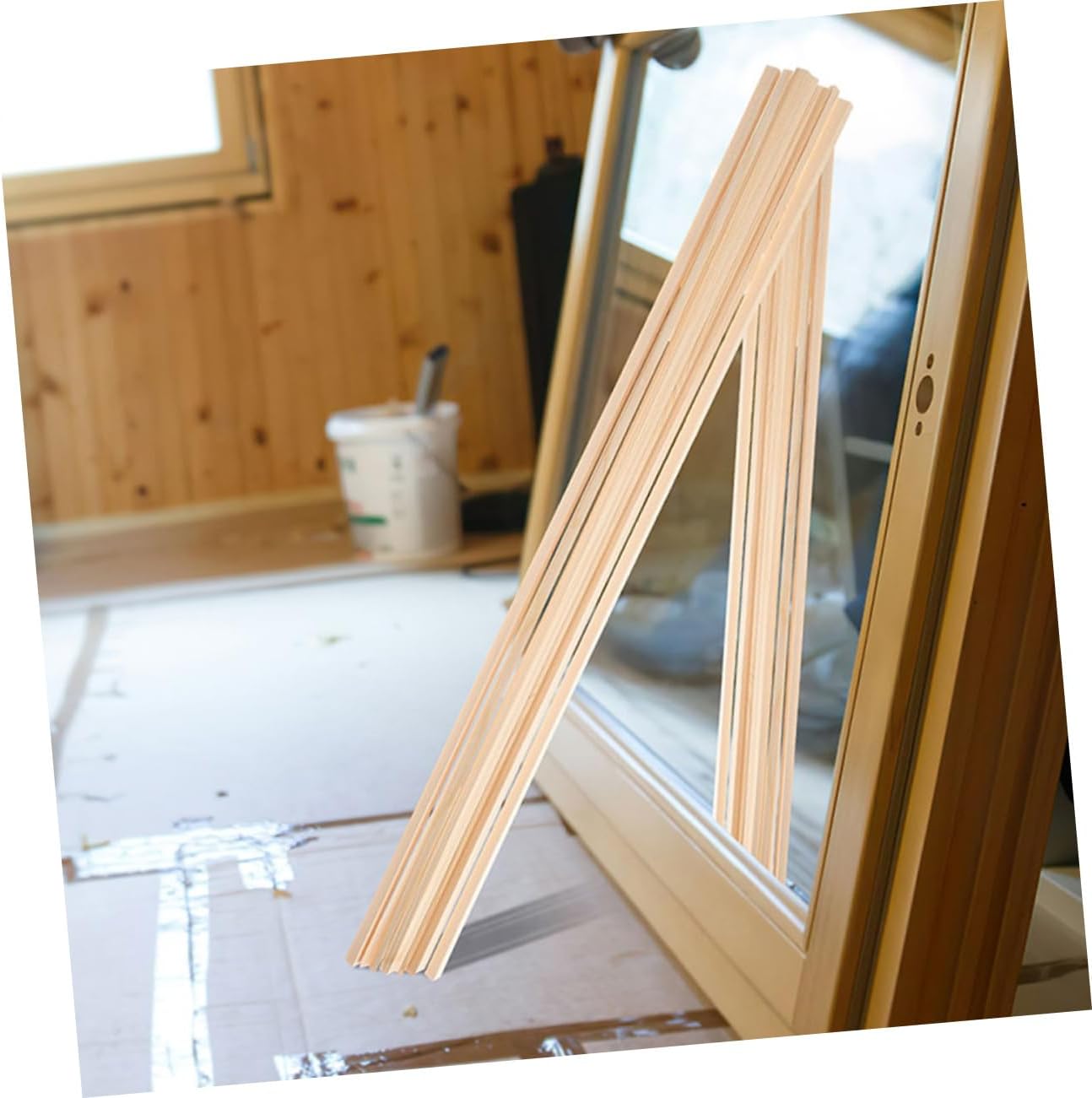 10pcs DIY Window Trim Molding Strips Wood Isosceles Triangle Strips Molding Screen Window Decorative Trim