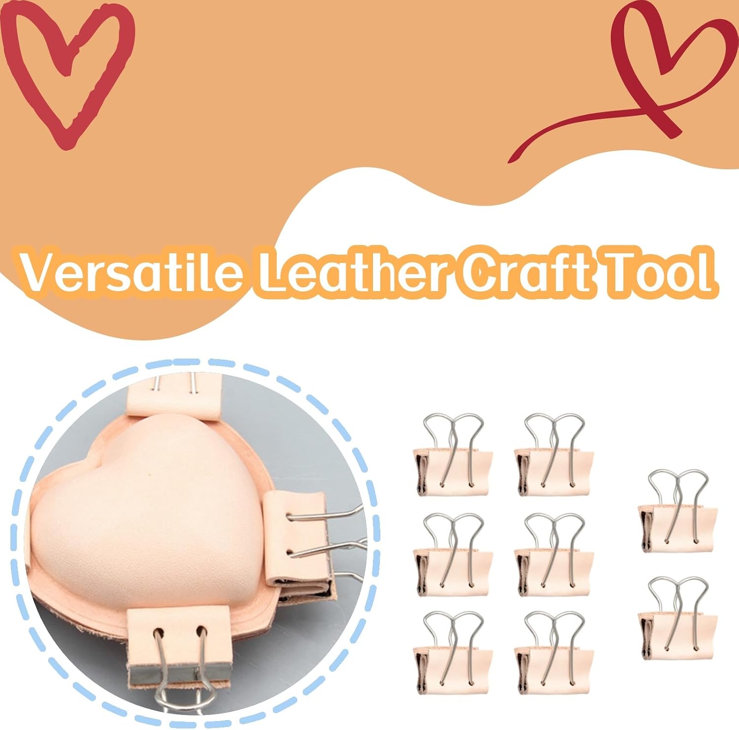 Dmykluc 8PCS Leather Clip Premium Tanned Leather Binding Clip for Loose Leaf Binder Handmade Craft Supply Fixing Tool Stationery