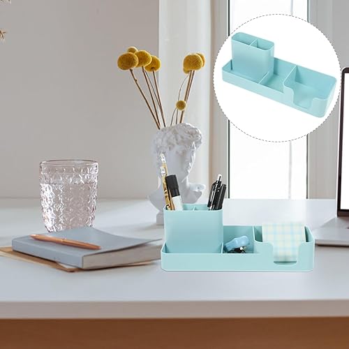 Miniatura 3 de Cabilock Accesorios de oficina Organizador de escritorio de plástico con soporte para lápices y bandeja de notas adhesivas, caja de almacenamiento