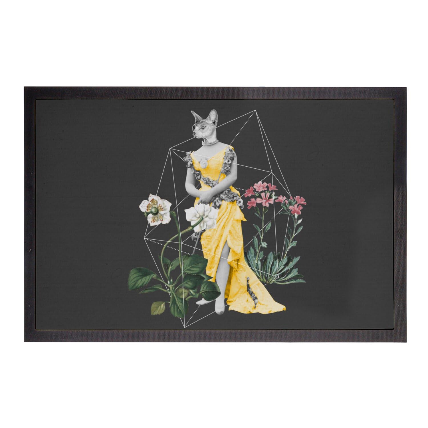 Paillasson noir chat mannequin 1930 anti-saleté art surréalisme 60x40 cm