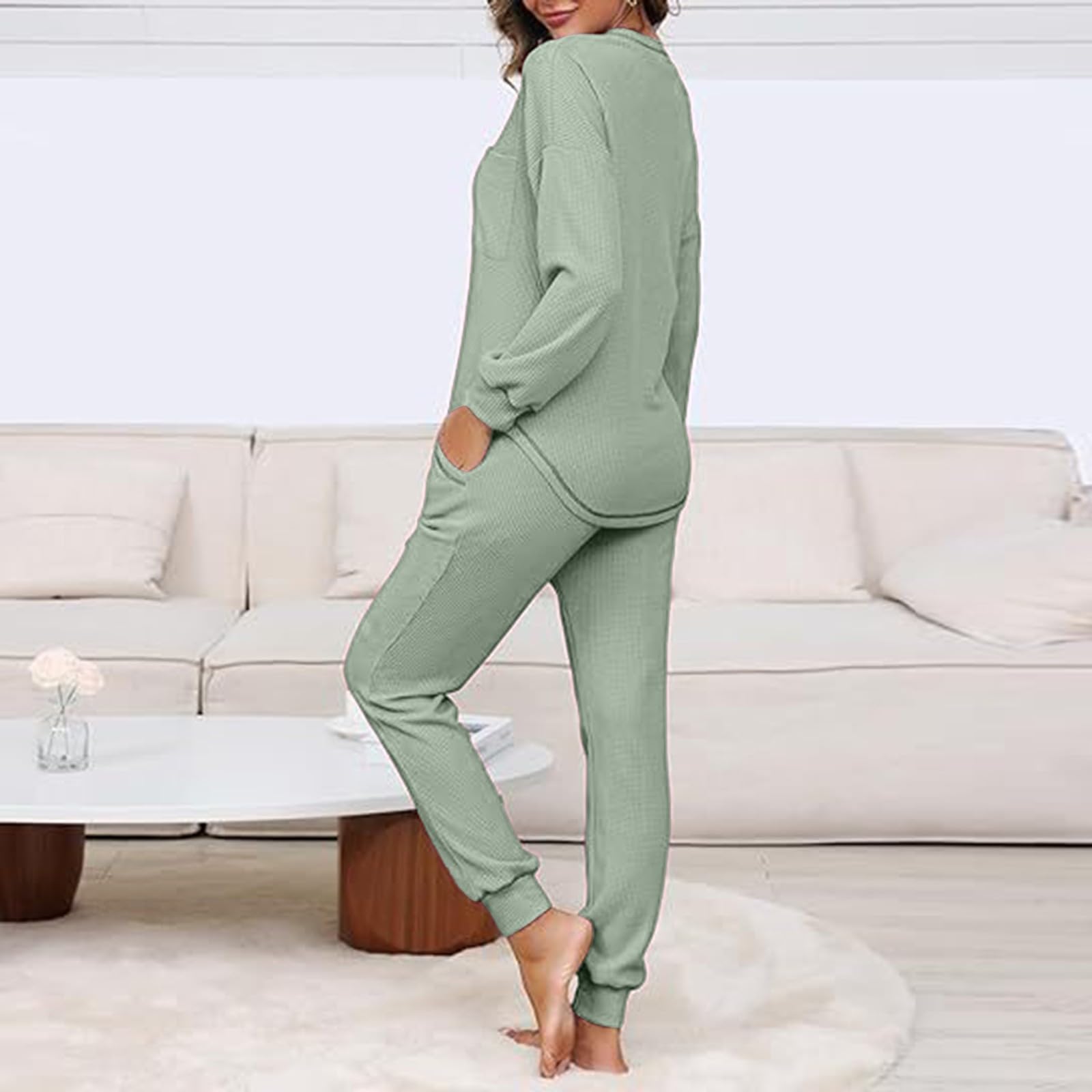 Generisch Set da jogging da donna, stile casual, a nido d'ape