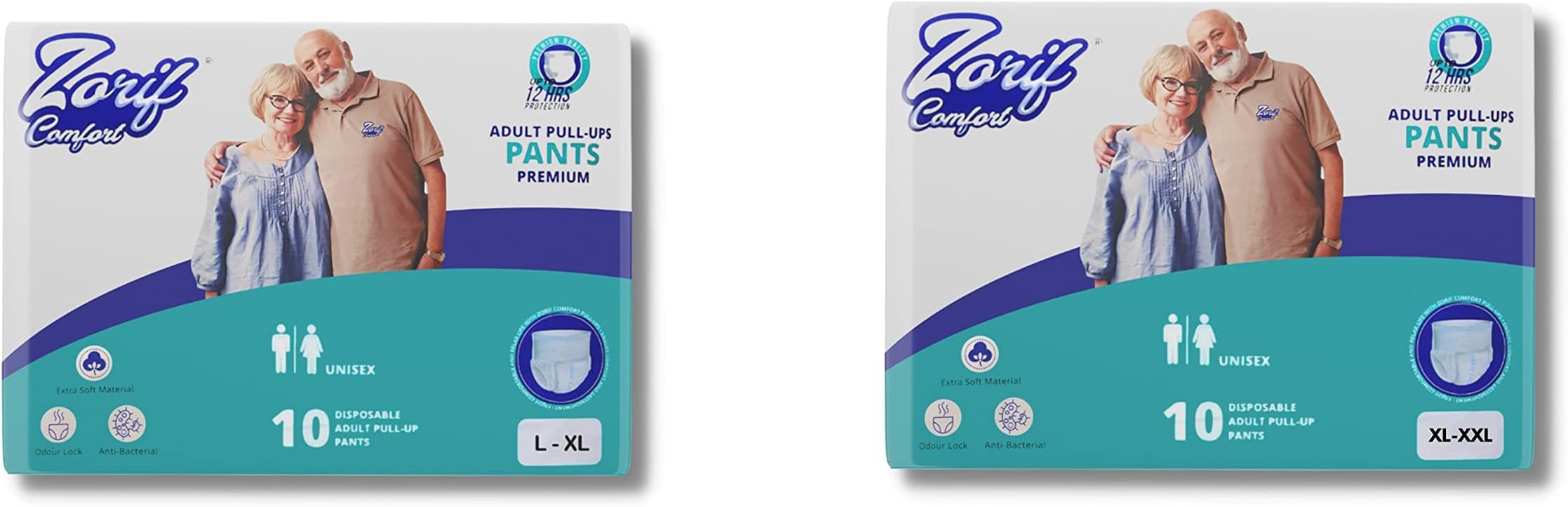 ZORIFZORIF Adult Unisex Premium Pants Upto 12 Hours Protection, 1 Pack 10 Piece Large-X-Lage Size & 1 Pack 10 Piece X-Large-2X-Large Size Combo Pack