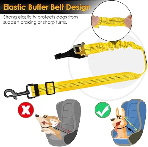 Vista 18 de SlowTon Cinturón de seguridad para perro, correa de cinturón de seguridad ajustable para perro, 2 en 1, cinturón de seguridad para automóvil