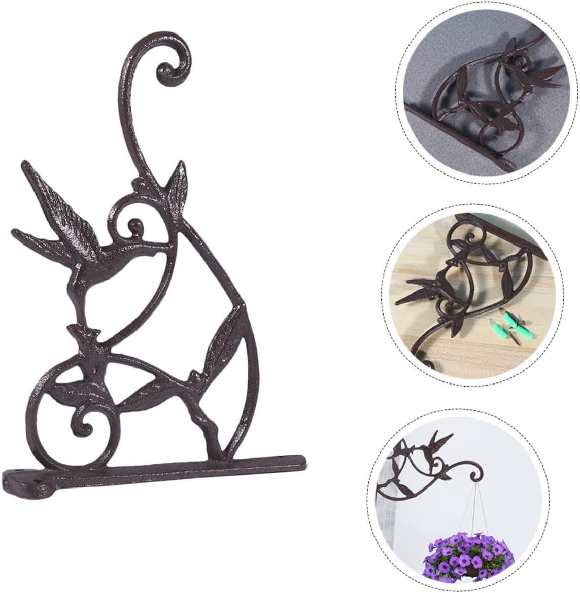 Cast Iron Hanging Basket Brackets 2Pcs Wall-Mounted Plant Hooks for Outdoor Use Vintage Style Flower Pot Hangers Drainage for Garden and Porch Decoration