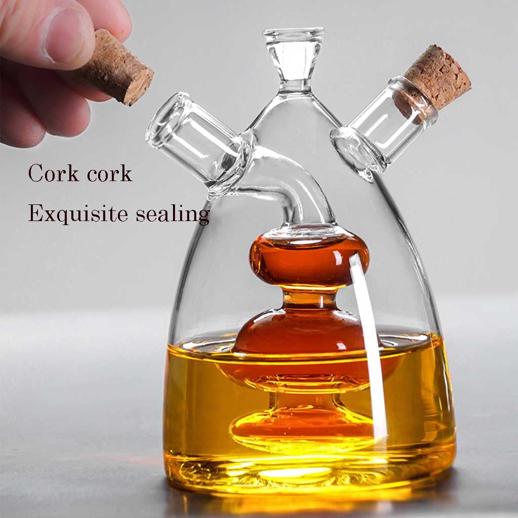 Dispensador de aceite y vinagre de cristal, Botella dispensadora de aceite y vinagre 2 en 1 de vidrio con tapones de corcho en varios tamaños(A Model,400ML)