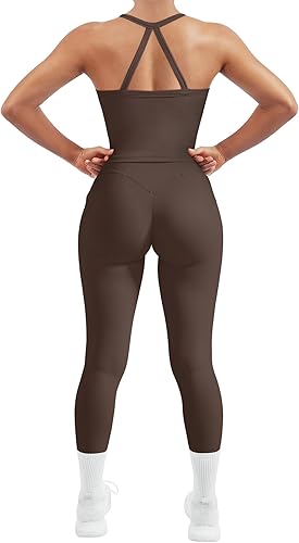 SUUKSESS Conjunto de entrenamiento de 2 piezas para mujer, leggings de compresión con control de abdomen y bolsillos, brasier integrado