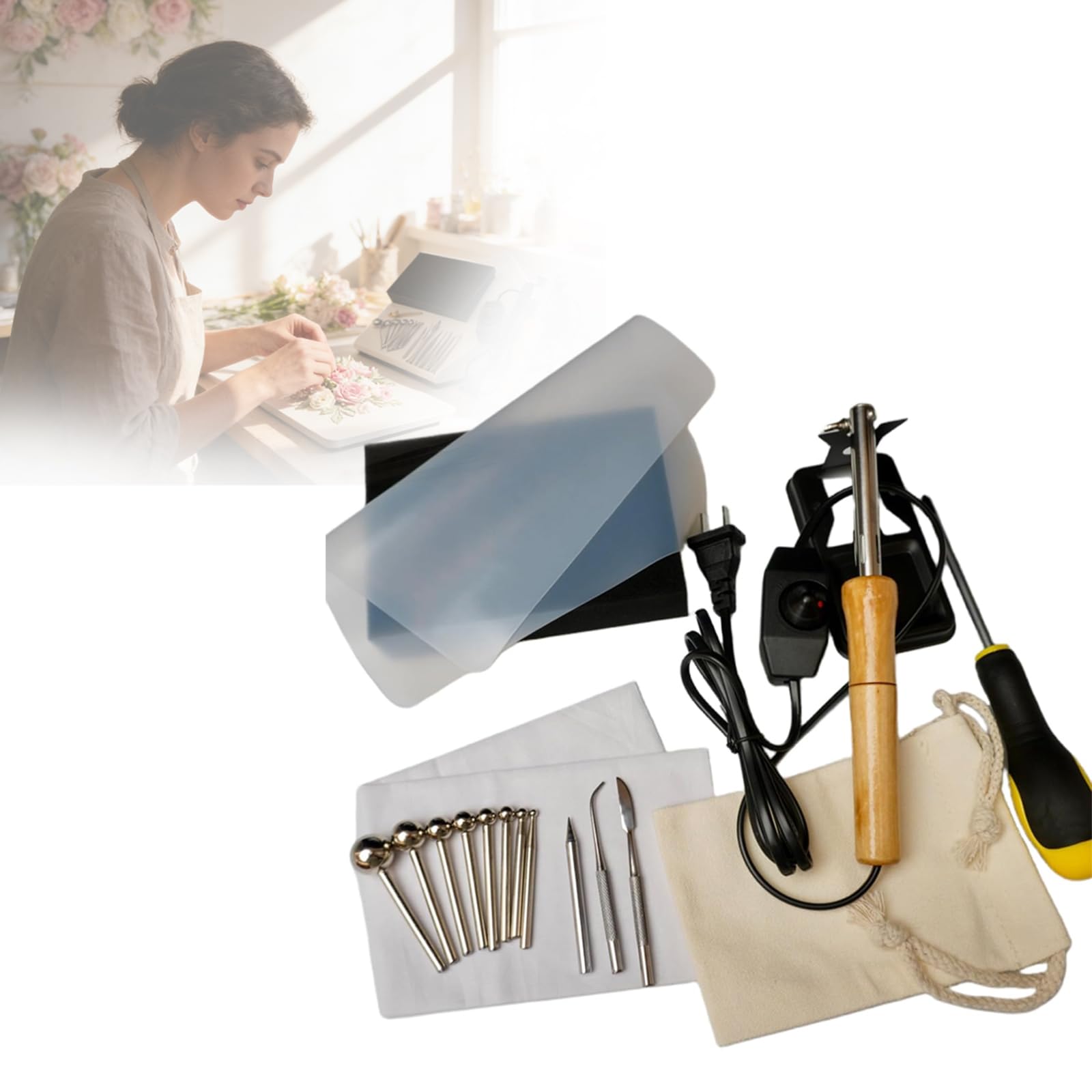 ERICAT Electric Fabric Flower Maker, Artificial Flower Ironing Machine, 11 Heads Fake Flower Making Tools with Anti-scalding Bracket, Humanized Design, Adjustable Temperature, for DIY Beginners