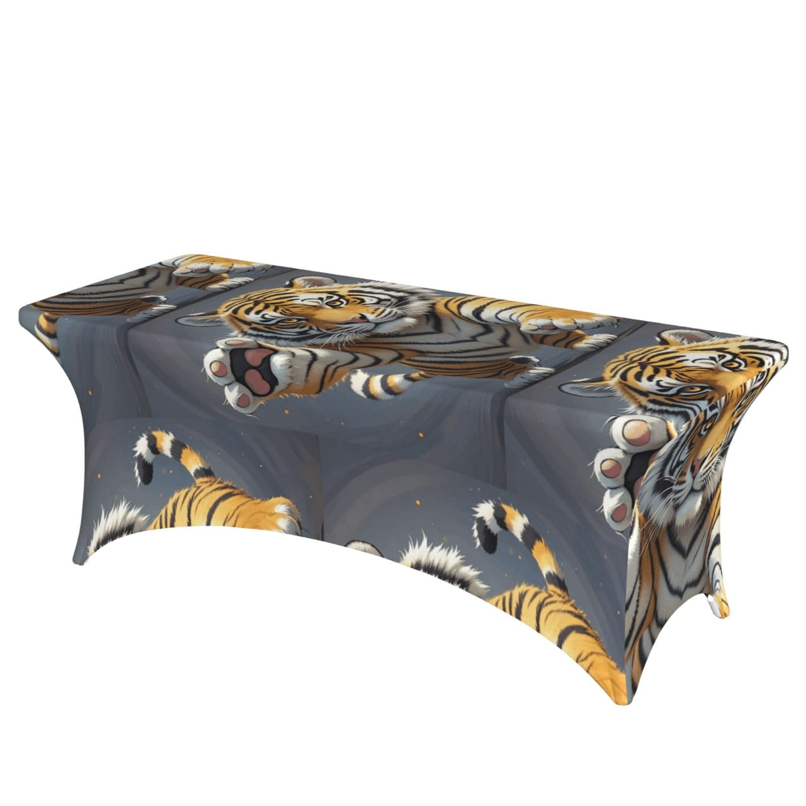 LMNGH Tiger Head with Raised Paws Decorative Tablecloth Protector for Wedding, Banquet & Parties6FT Spandex Rectangle Tablecloths, Stretch Washable Table Cloth Wrinkle Free Patio Table Cover
