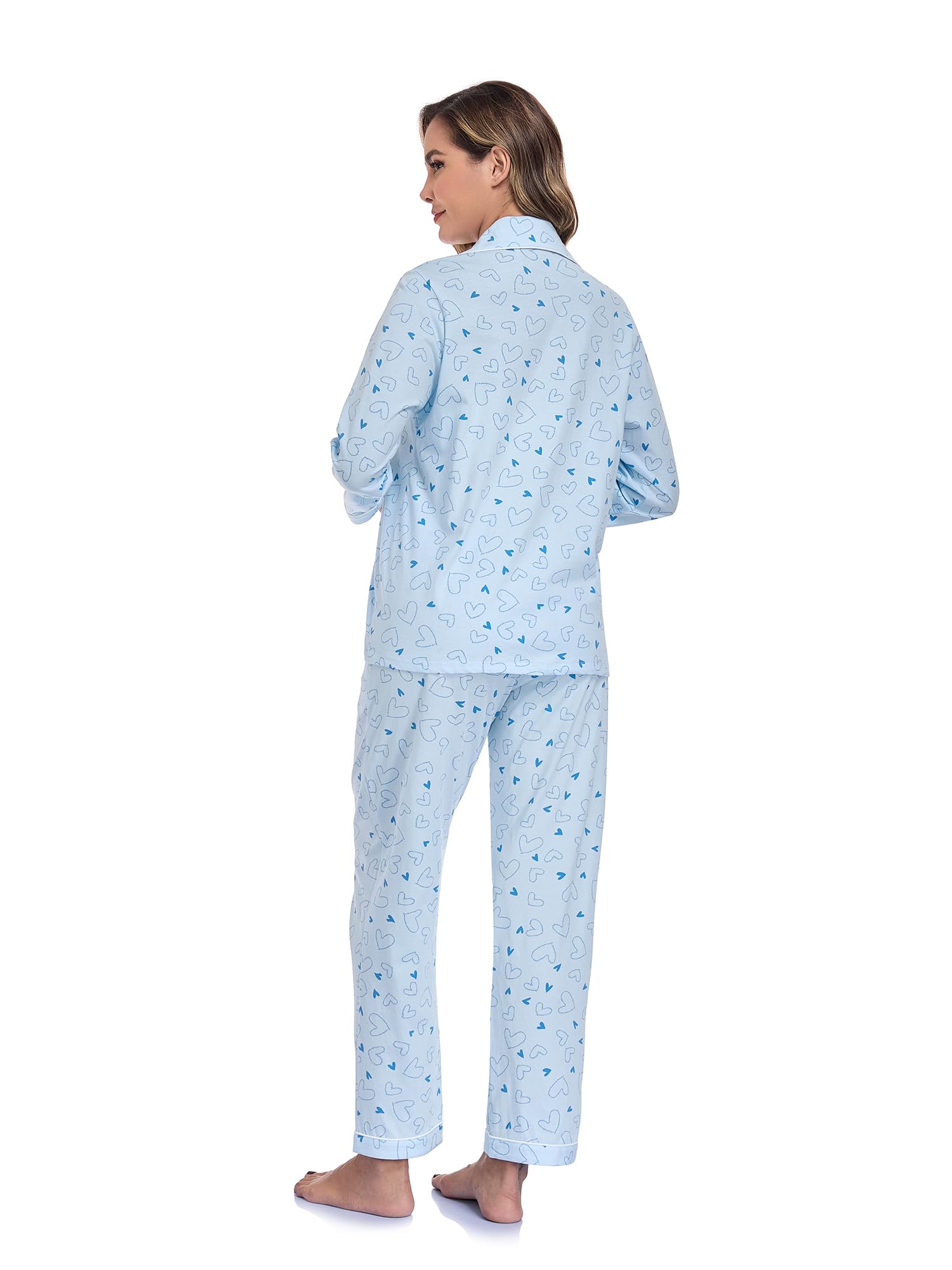 Damen Pyjama Set 100% Baumwolle Leopardenmuster Langarm Knöpfe Hose