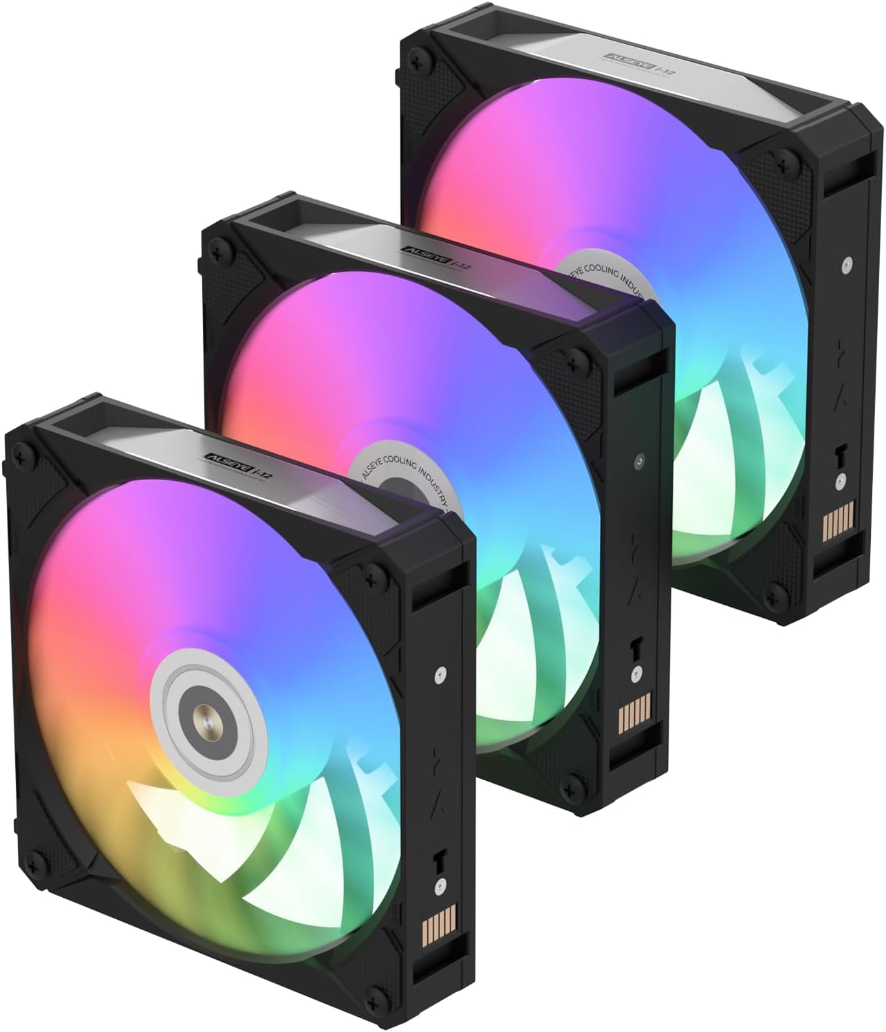 ALSEYE i12 PC Case Fan Kit, Three ARGB & PWM Case Fans kit with Snap-in Connection Structure (i12 kit Black)