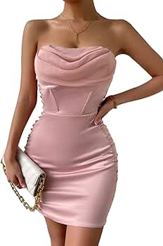 新品 THEREDTHREAD S waist drape dress mini Amazon.com: WDIRARA Women's Draped Ruched Side Strapless