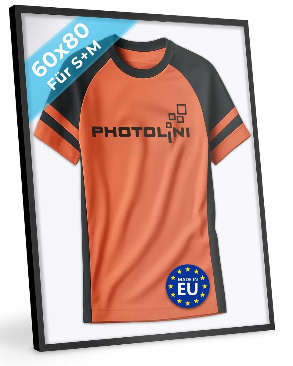 PHOTOLINI Bilderrahmen Trikotrahmen 60x80 schwarz, Bilderrahmen für Trikot, Trikotrahmen Fußball 60x80 mit Acrylglas zum Aufhängen, Jersey Frame 80x60 mit zweifarbiger Rückwand & starkem Magnetsystem