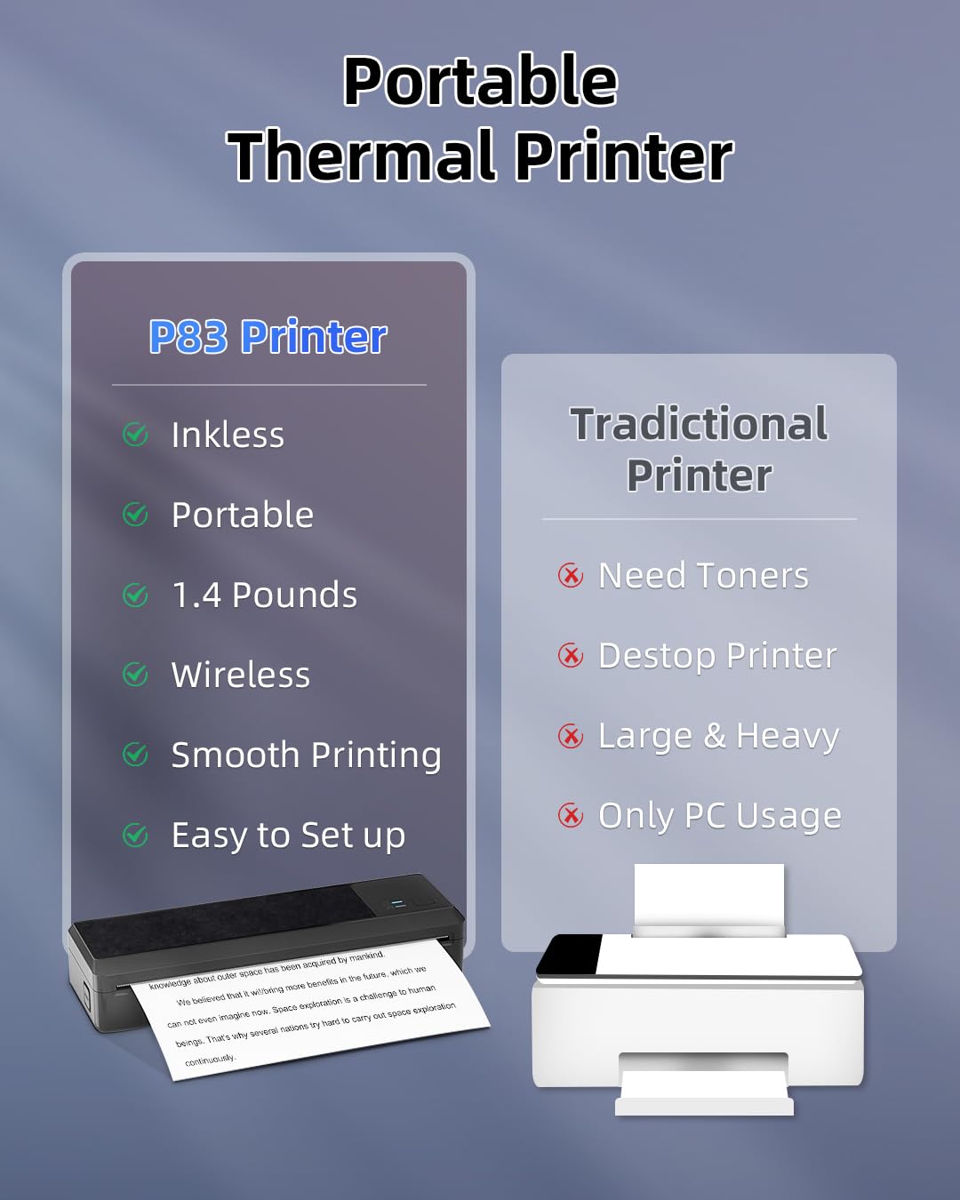 Imprimante Thermique A4 P83 Bluetooth Portable Compatible iOS Android