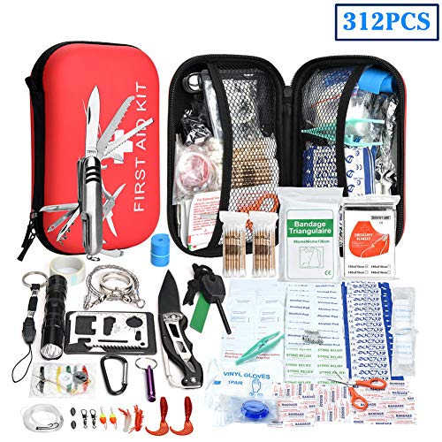XUANLAN Emergency Survival Kit 13 in 1, Outdoor Survival Gear Tool with Survival Bracelet, Fire Starter, Whistle, Wood Cutter, Water Bottle Clip, Tactical Pen (Survival Kit 5)