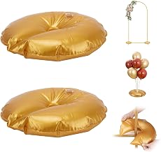 2 Pack Balloon Arch Weights - New Upgraded Water Fillable Base with Reinforced Edges & Enlarged Fill Port, 15 inch Golden Backdrop Stand Weights for Wedding Birthday Party Decor (Each 10 Lbs)