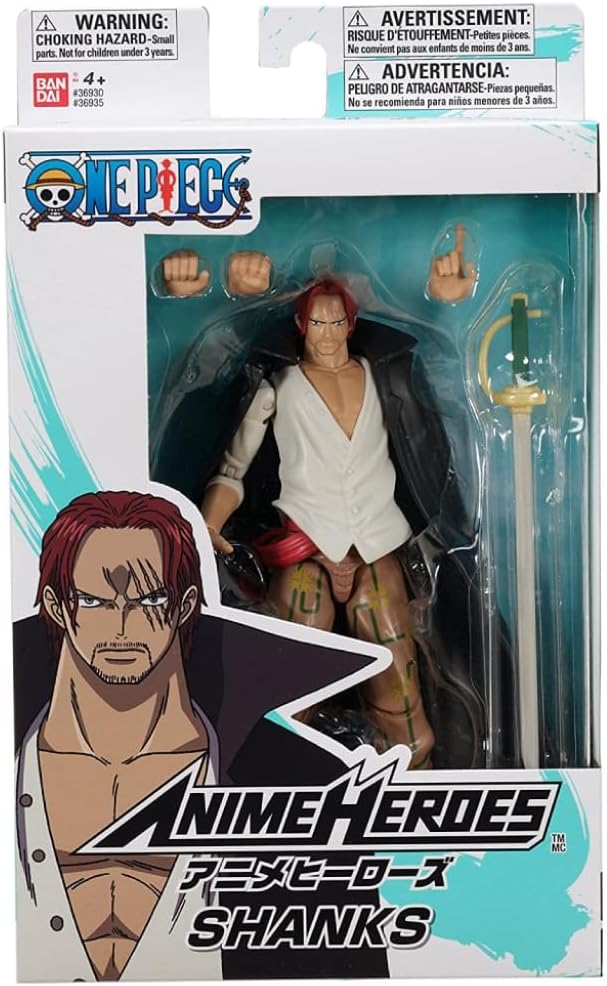 Anime Heroes One Piece Figures Shanks Action Figure, Articulated Shanks Anime Figure with Swappable Arms and Faces, Bandai One Piece Action Figures Pirate Toys Range, 17 cm