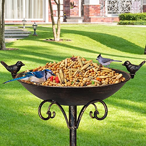 Hjhhartspace Cast Iron Bird Bath, Bird Baths For Outdoor Metal Bird Bath With Bird Statues Bird Feeder Bowl Tray Yard Garden Outside Decoration #TOP3