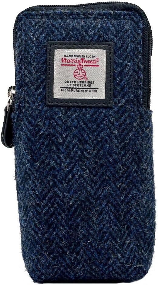 Harris Tweed Double Glasses Sleeve – Wool from Scotland Blue Zip Case 6.49” x 3.14” x 1.37”