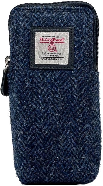 Harris Tweed Double Glasses Sleeve Wool from Scotland Blue Zip Case 6.49 x 3.14 x 1.37