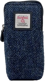 Harris Tweed Double Glasses Sleeve – Wool from Scotland Blue Zip Case 6.49” x 3.14” x 1.37”
