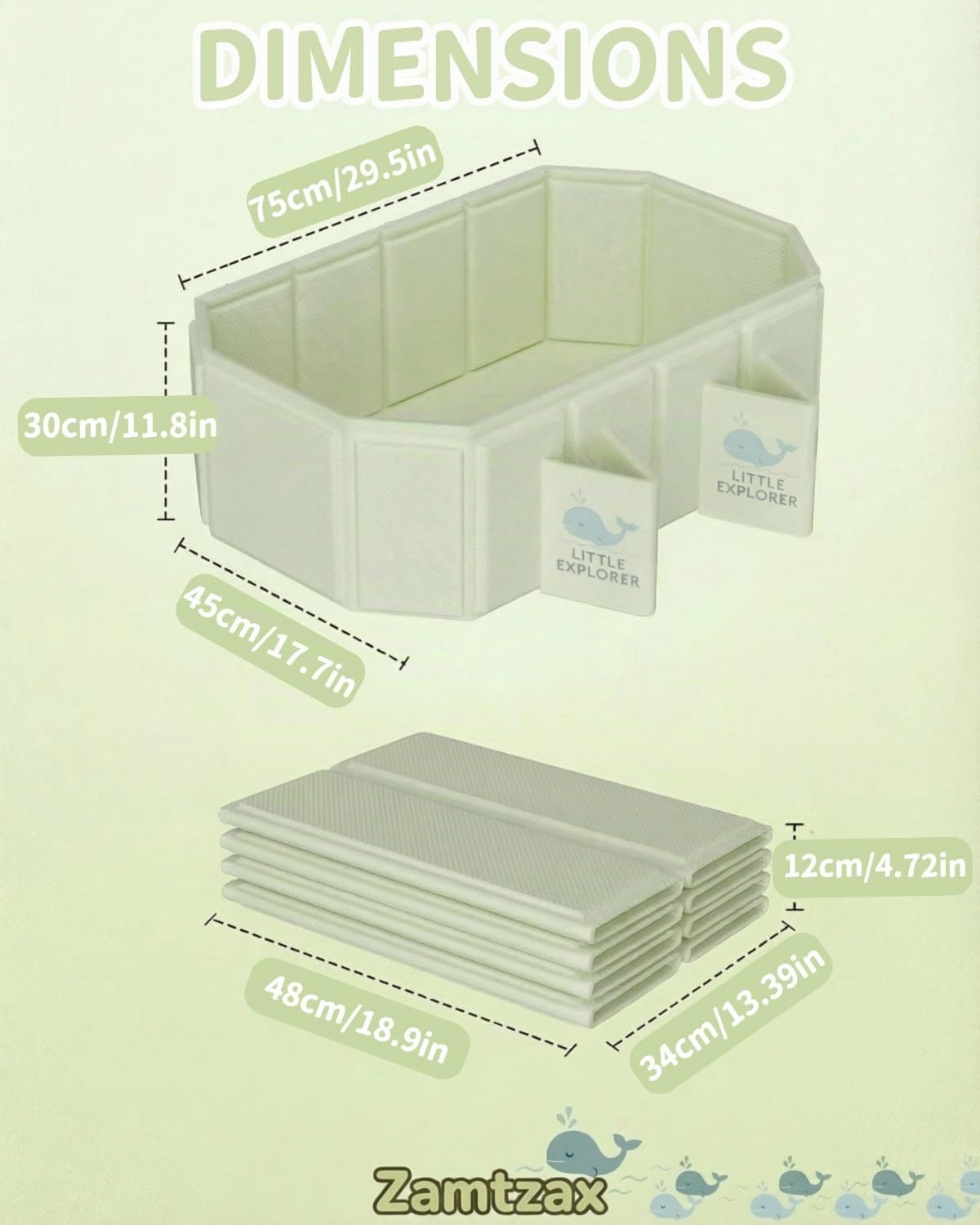 Baignoire pliable pour bébé de 0 à 6 ans, baignoire portable pour enfants avec 4 pieds de soutien, base antidérapante et deux trous de drainage, baignoire de voyage peu encombrante (vert clair)